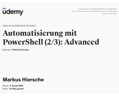 Automatisierung mit Powershell 2/3 - Udemy-Zertifikat