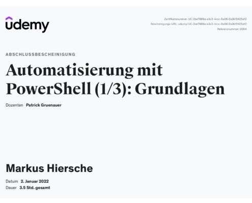 Automatisierung mit Powershell 1/3 - Udemy-Zertifikat