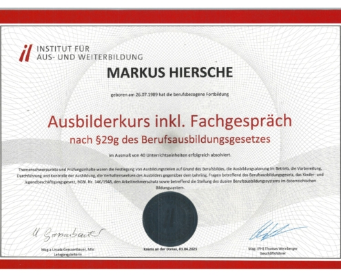 Lehrlingsausbilder-Zertifikat §29g