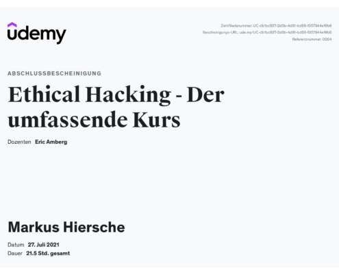 Ethical Hacking - Udemy-Zertifikat