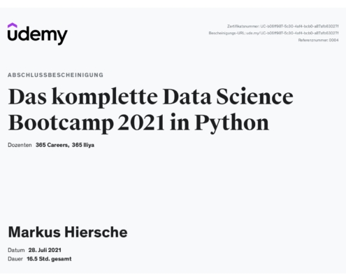 Python Data Science Bootcamp 2021 - Udemy-Zertifikat