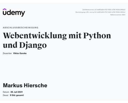 Webentwicklung mit Python und Django - Udemy-Zertifikat