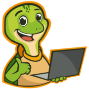 Cartoon-Schildkröte mit Laptop - Social-Media-Logo